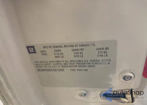 2007 Chevrolet Impala Lt from USA, damaged, VIN 2G1WT55K379212392